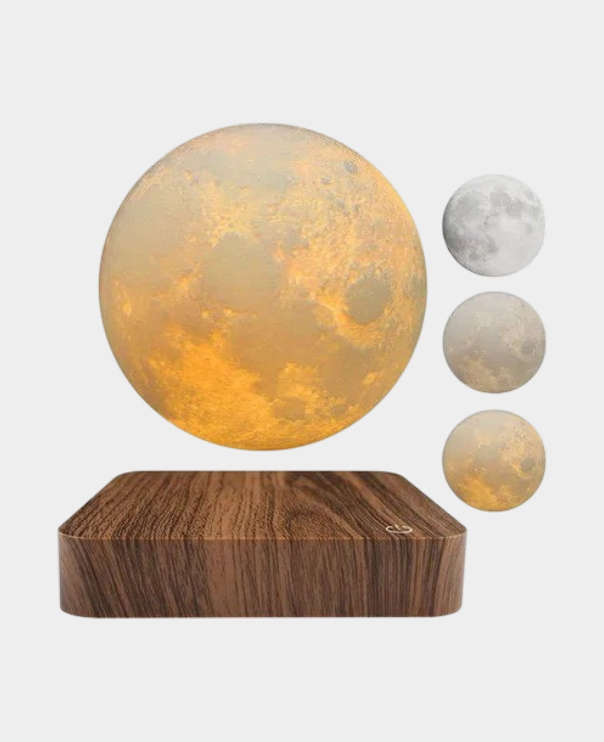 Schwebende LED Mond Lampe mit Holzsockel, Braun, Ø 15cm