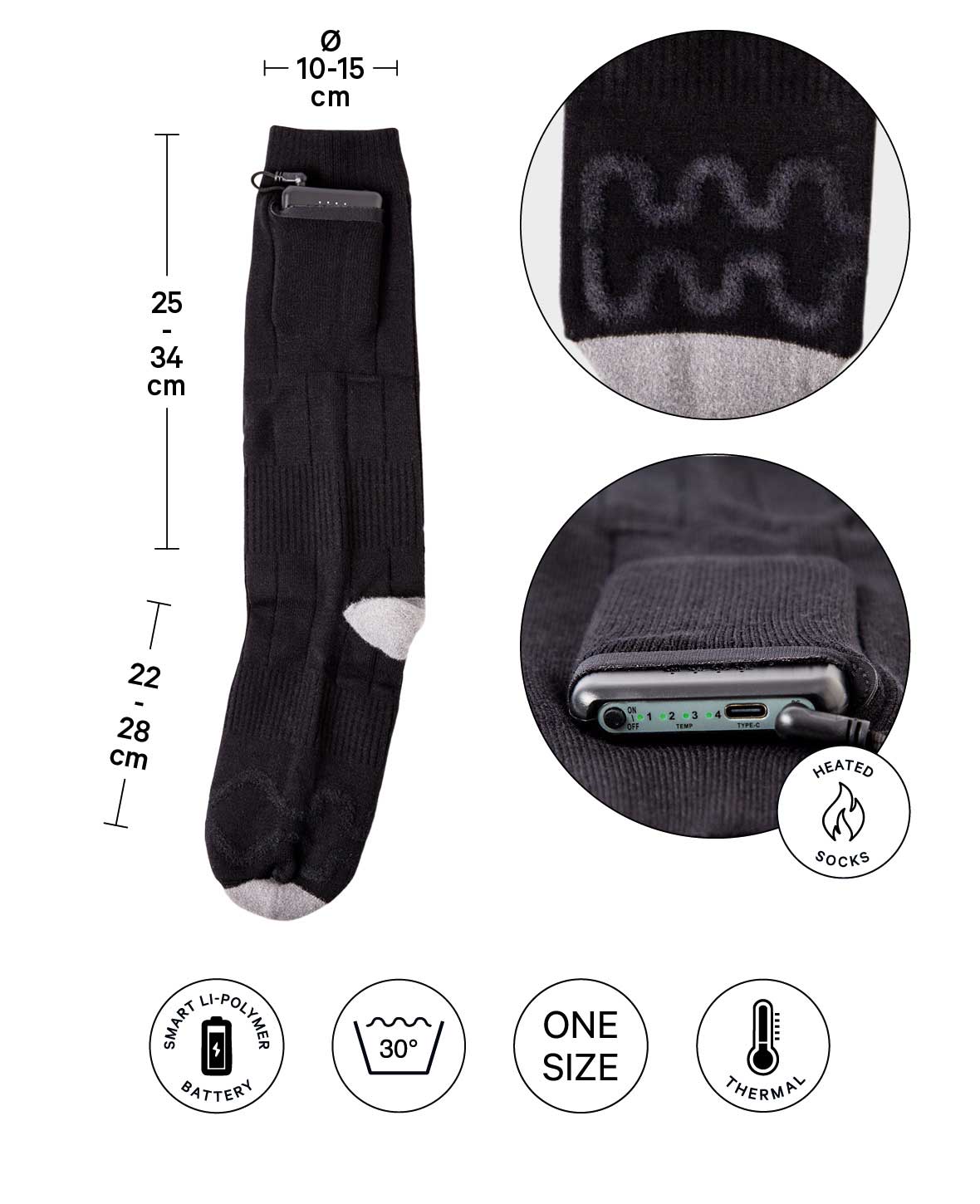 (1 Pair) Heated Cotton Socks Outdoor Foot Warmers with Battery and 3