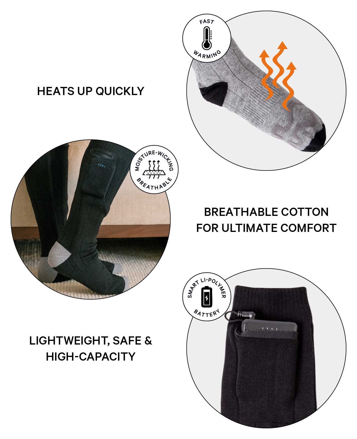 (1 Pair) Heated Cotton Socks Outdoor Foot Warmers with Battery and 3