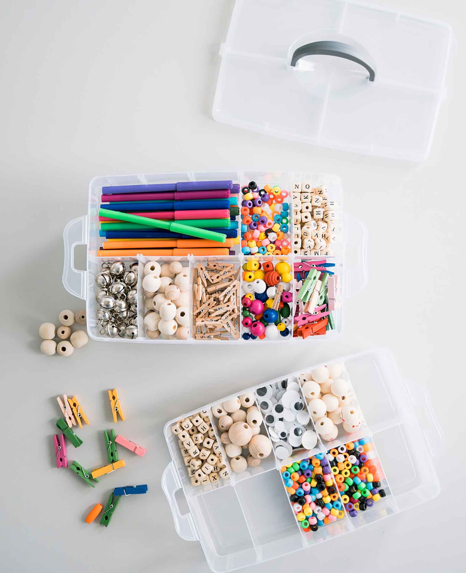 30-Compartment Stackable Craft Storage Box with Carry Handle / 3 Tiers