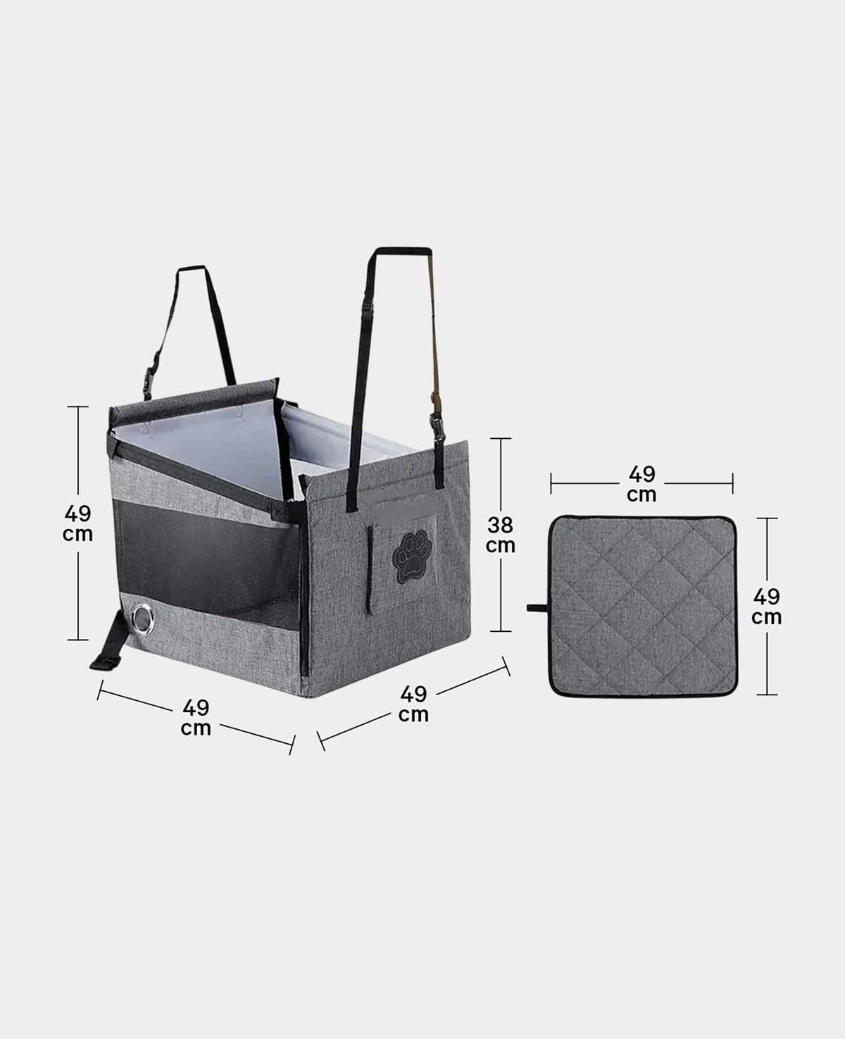 (49x49cm) Siège auto pour chien pour banquette arrière Siège de transport pliable + Ceinture de sécurité