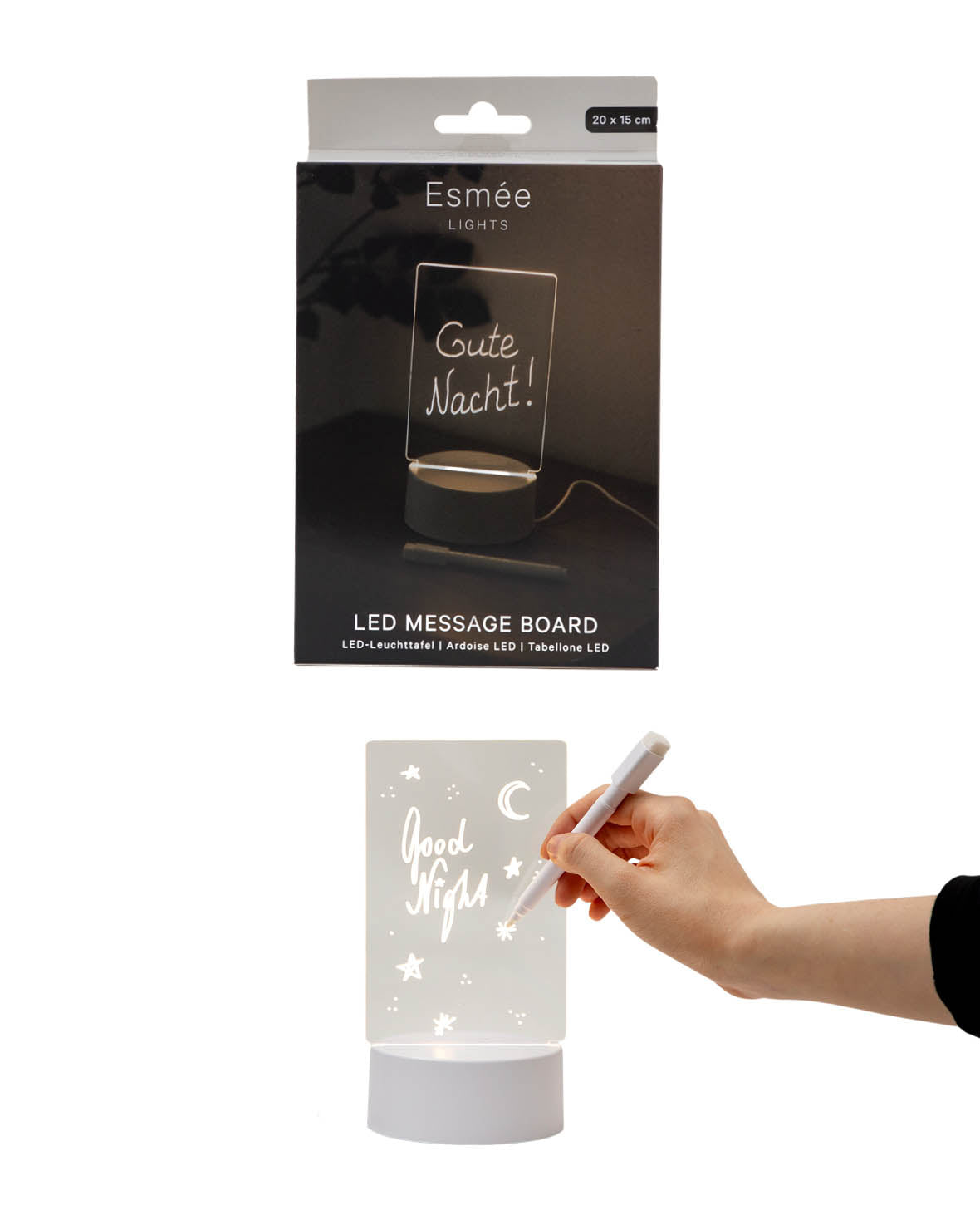 LED Acryl Nachtlicht DIY Message Board inkl. Whiteboard-Stift, Weiss