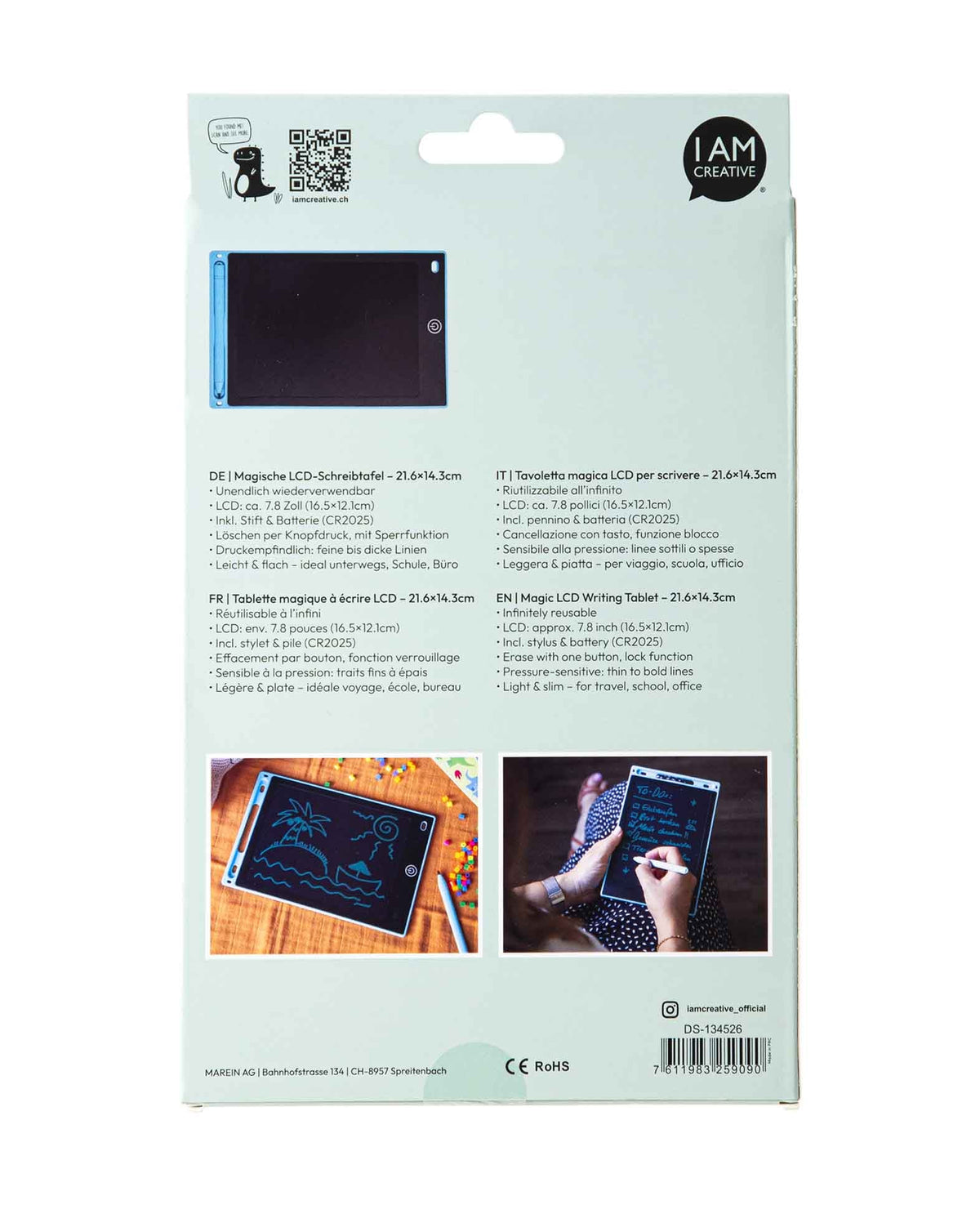 Tablette d'écriture LCD magique avec stylet (pile incluse), 22×14.5cm