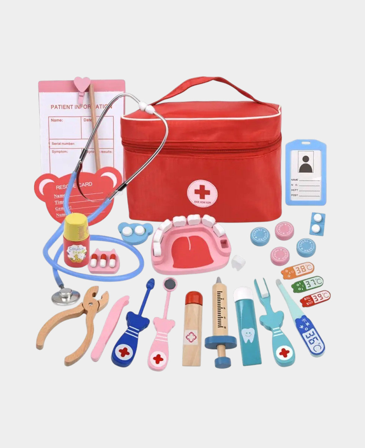 Holz Kinder Spielzeug Zahnarzt Koffer Doktor Zubehör, 24-tlg.