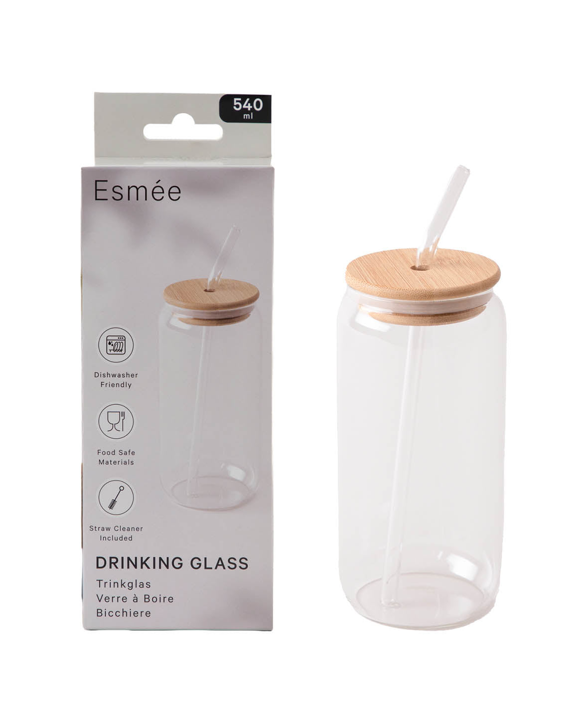 (540ml) Drinking Glass Cocktail Cup Beverage Glass Iced Coffee Mug with Bamboo
