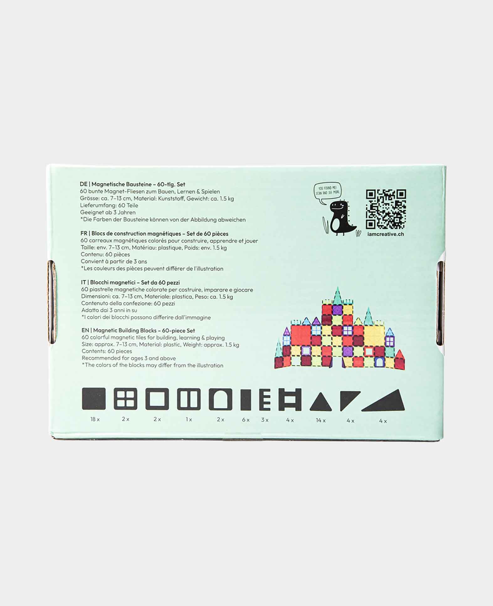 Tuiles magnétiques pour enfants, jouet éducatif, 60 pièces.