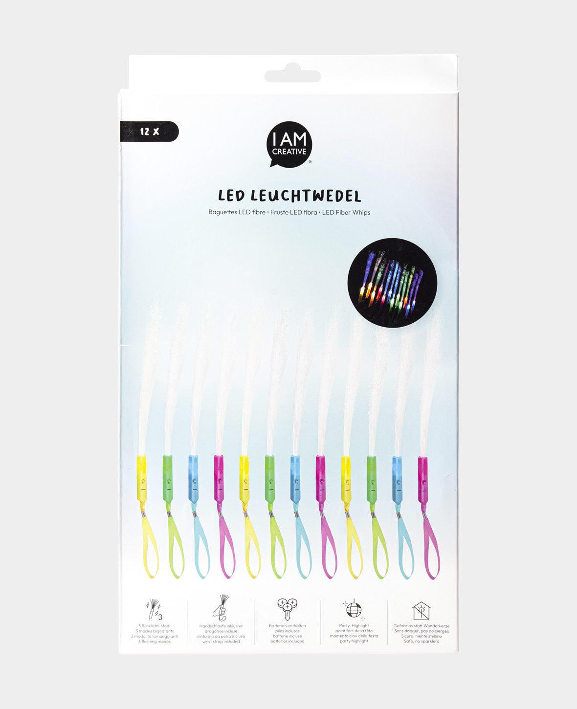 (12er) LED Glasfaser Leuchtstab Party Glow – Bunt