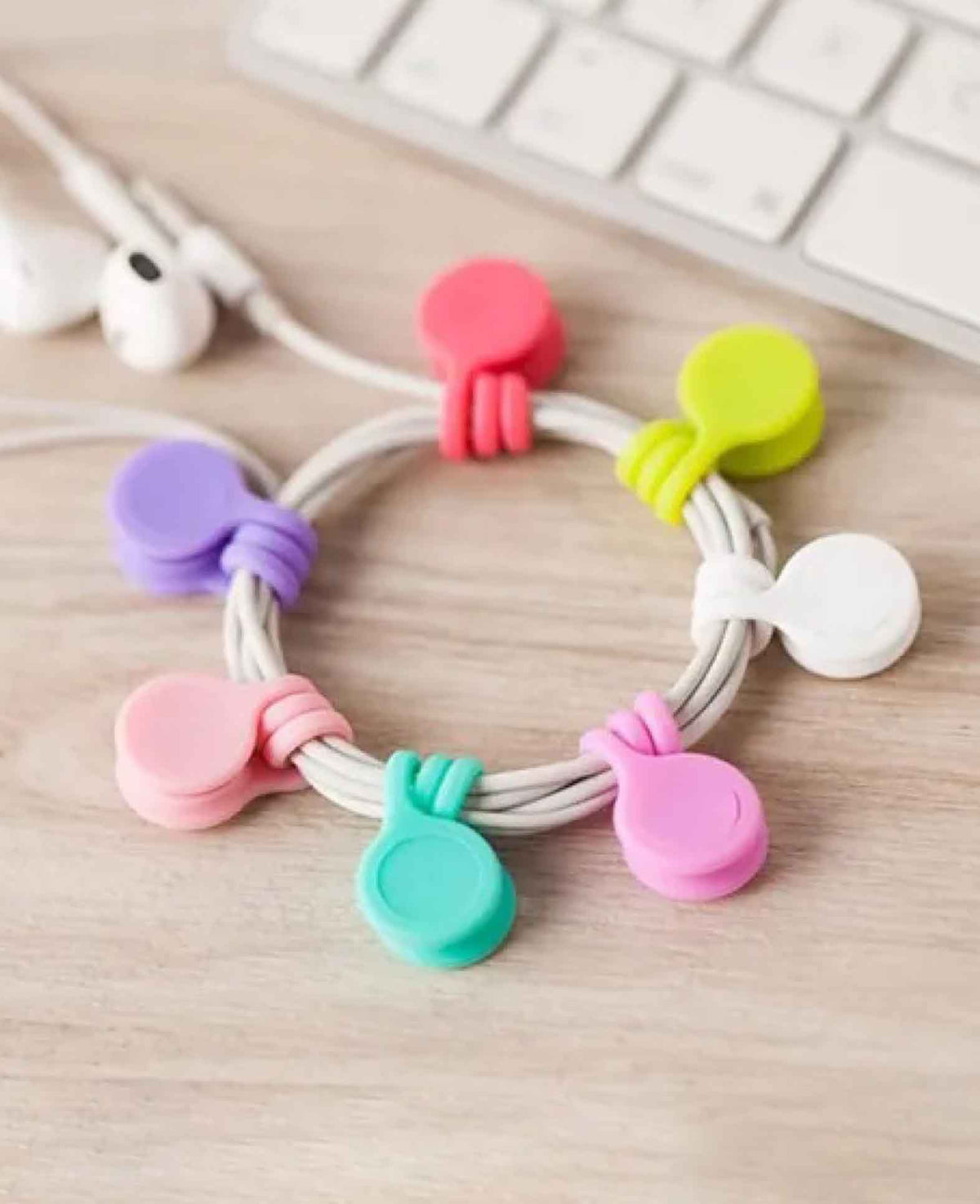 (Set of 10) Magnetic Silicone Cable Organizer Clips Cable Holder - Colorful