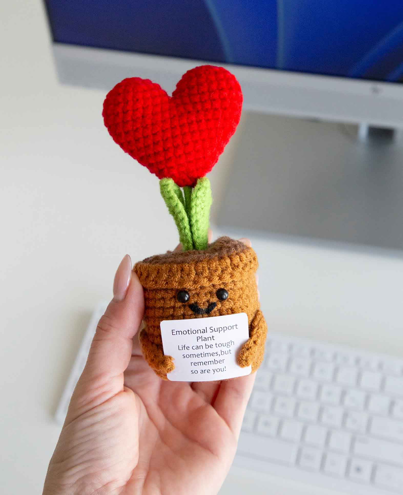 Positive Plant, Crocheted Mini Plushie / Lucky Charm, 14 x 6cm