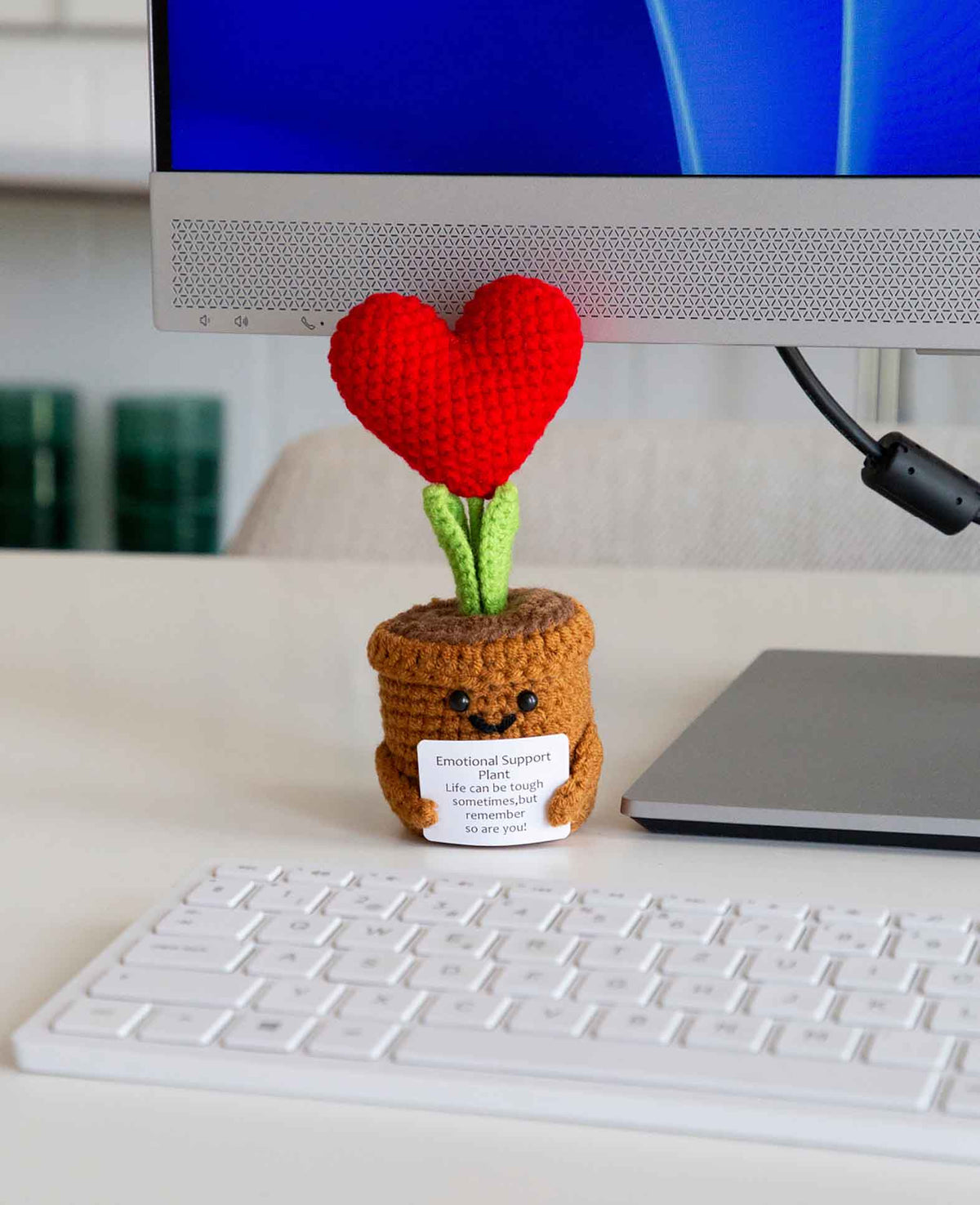 Positive Plant, Crocheted Mini Plushie / Lucky Charm, 14 x 6cm
