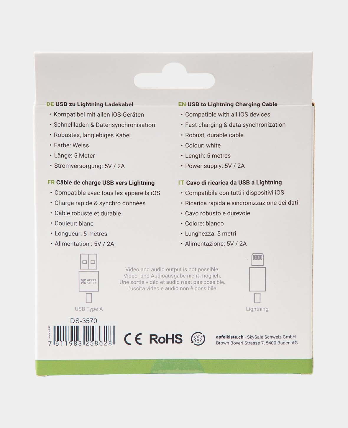 *(5m) Câble de charge Lightning USB pour appareils Apple - Blanc