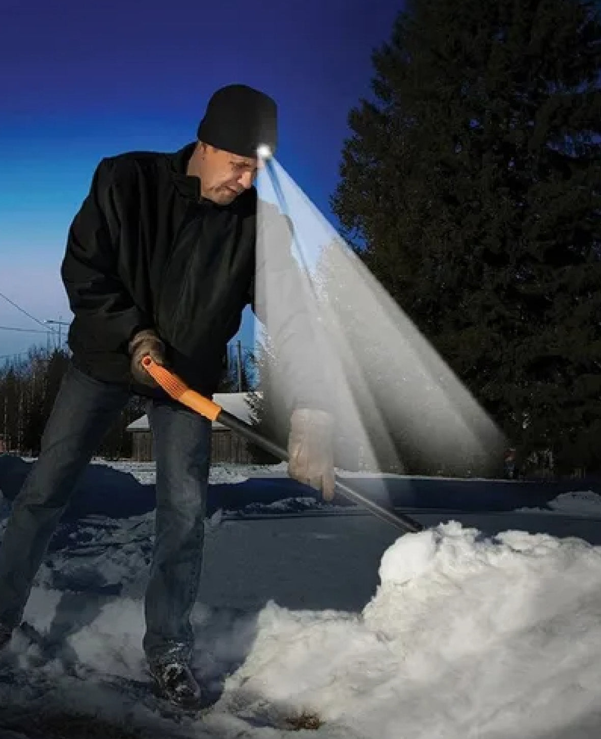 Winter Strick Mütze Beanie mit integrierte LED Stirnlampe - Schwarz