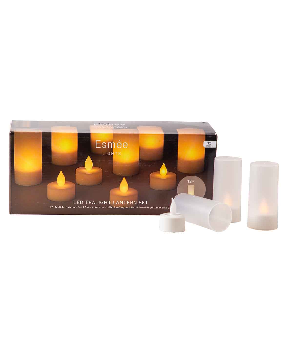 2in1 Flackernde LED Teelichter / Laternen - Warmweiss, 12 Stk.