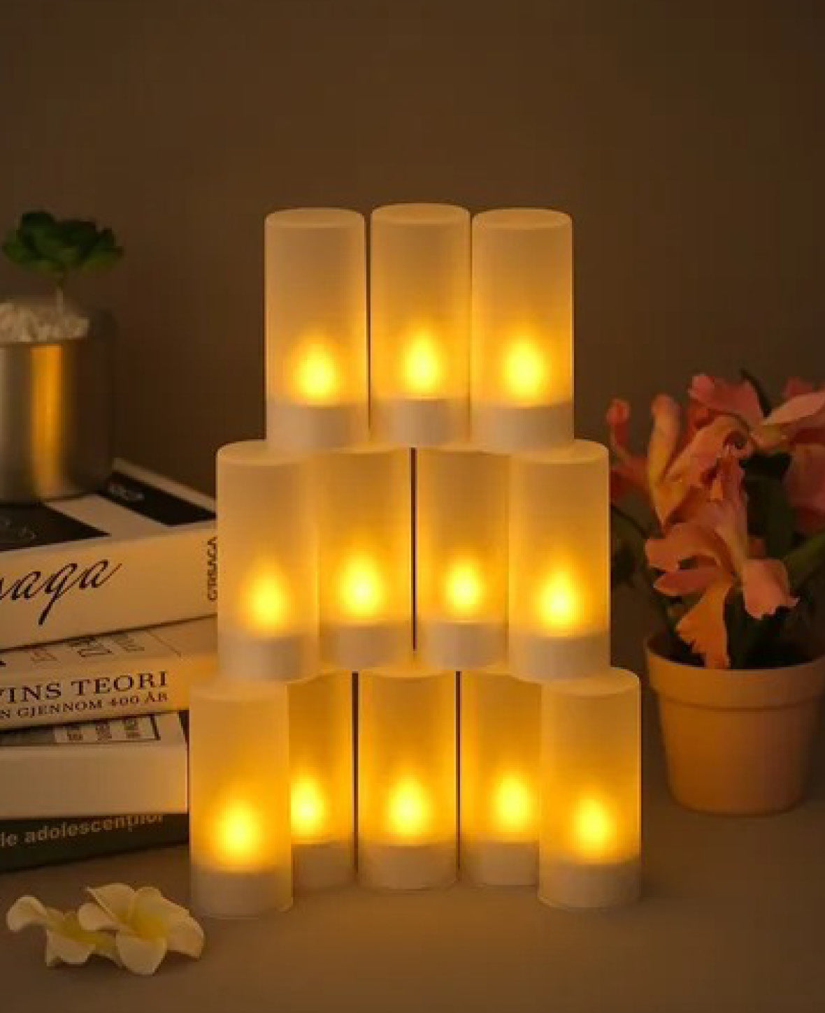 2in1 Flackernde LED Teelichter / Laternen - Warmweiss, 12 Stk.