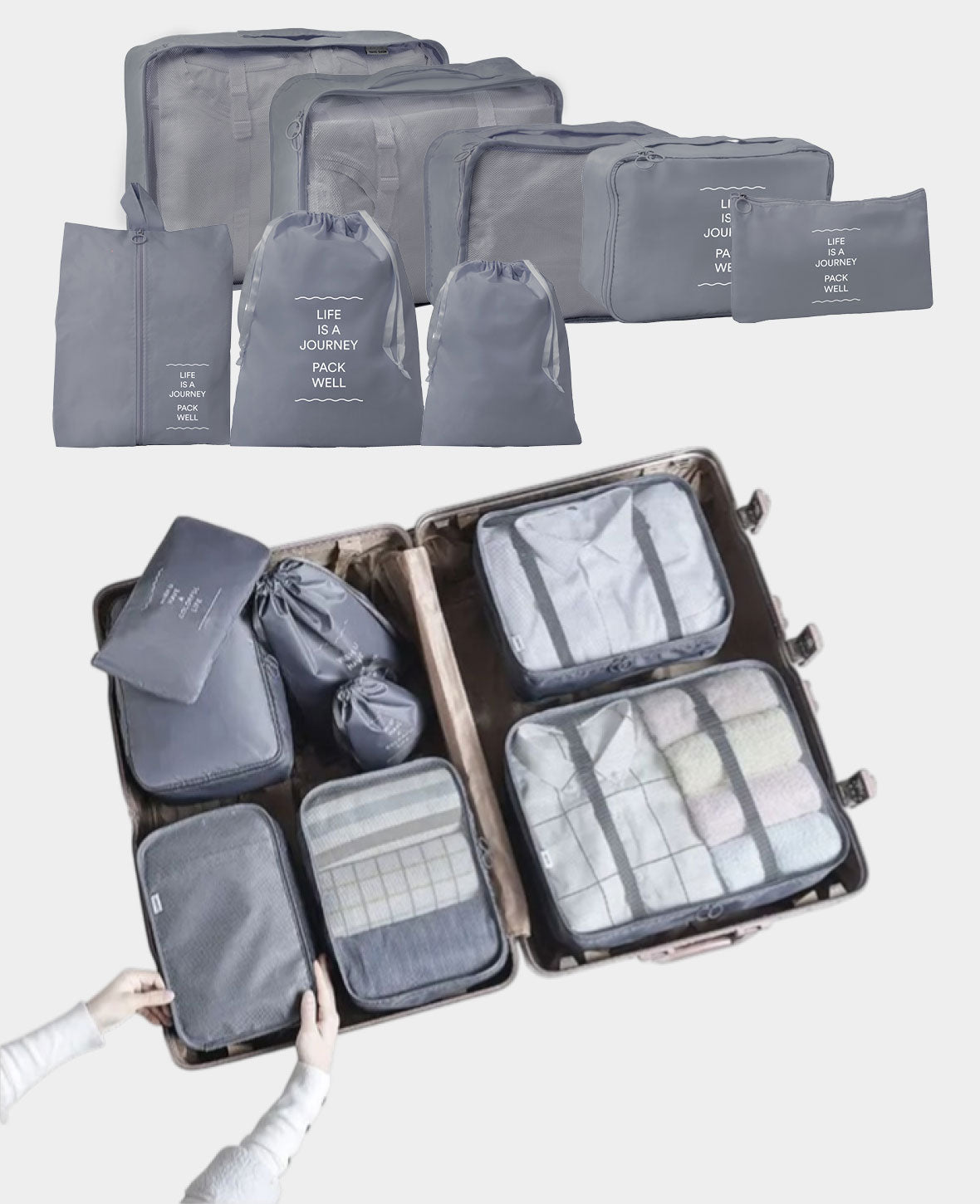 8 in 1 Reise Organiser Set für Koffer & Gepäck – Rosa