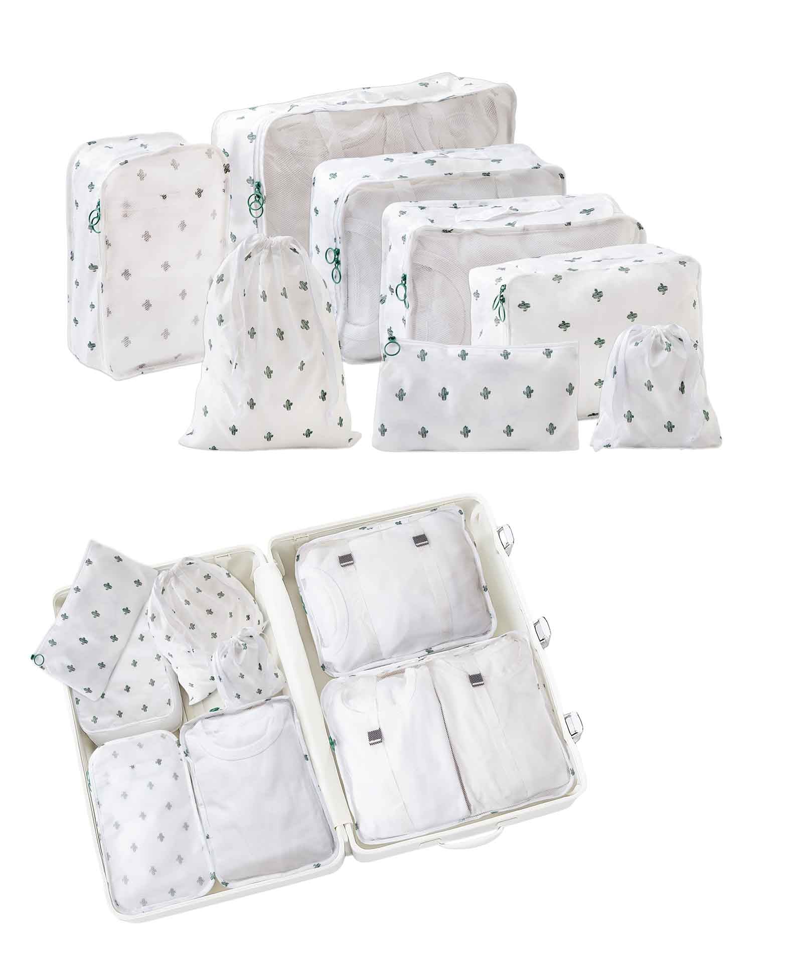 8in1 Wasserdichtes Koffer-Organizer Set – Kompression & Reise - Weiss / Grün