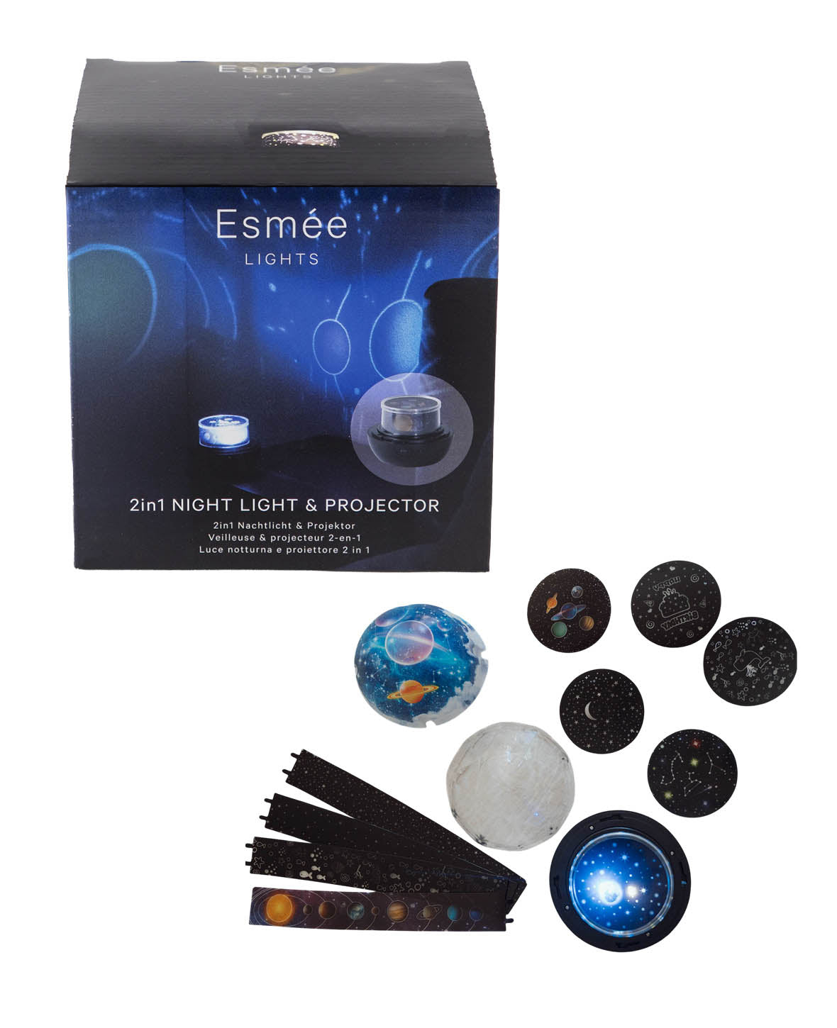 2in1 LED Sternenhimmel Projektor / Nachtlicht mit 360° Drehung, 6 verschiedene Wechselmotive