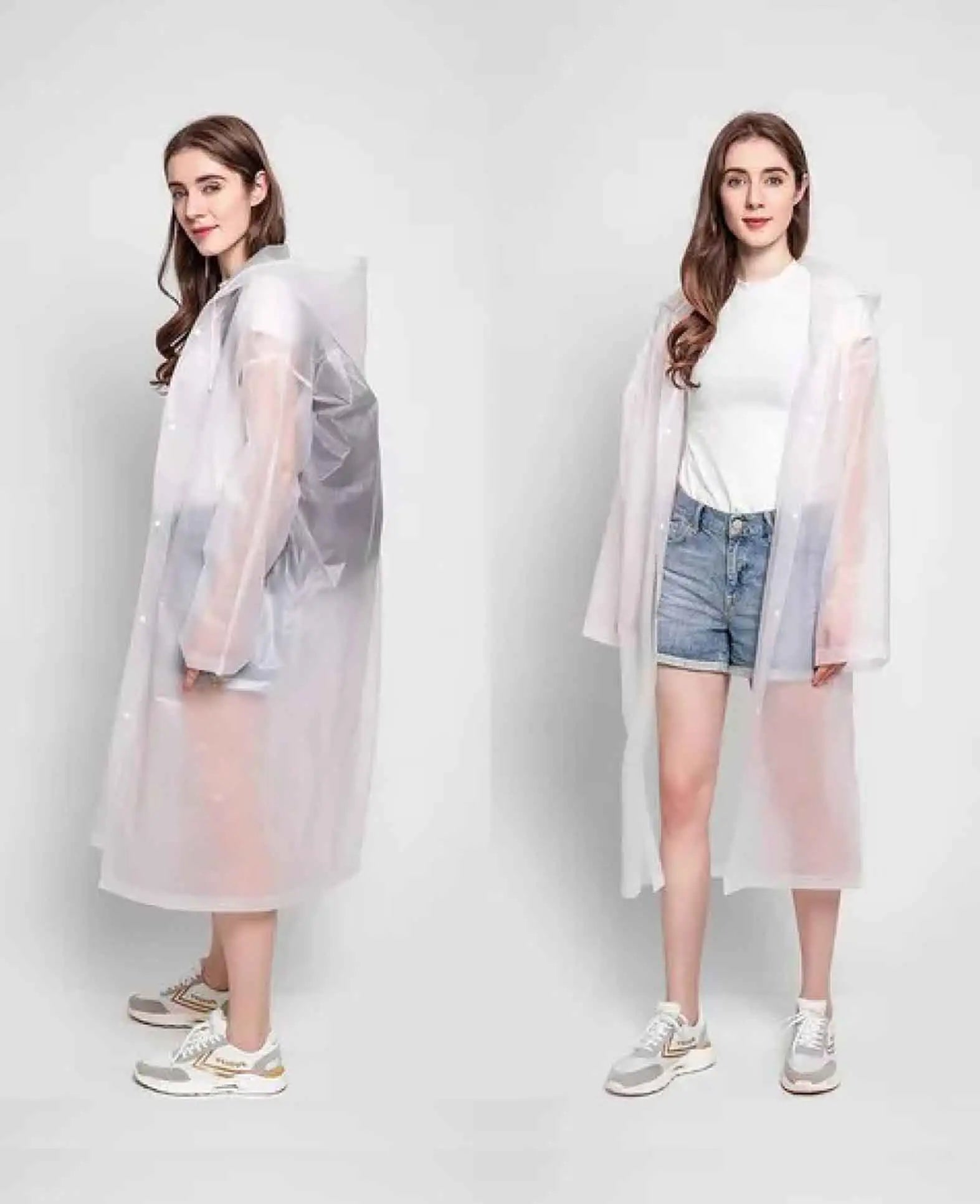 (155cm) Unisex Vinyl Rain Jacket Windbreaker Poncho Rain Cape with Hood