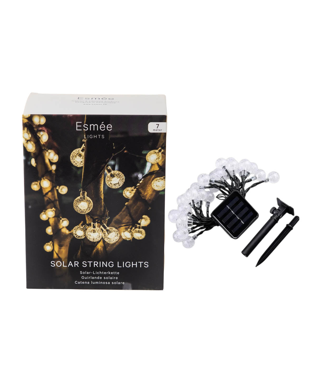 LED Solar Lichterkette mit Kugeln, IP65 - Warmweiss, 7m