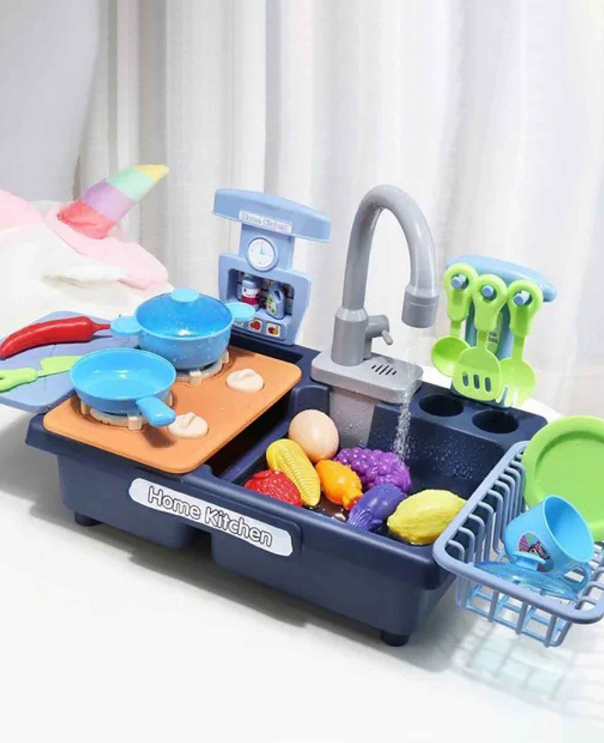 Küchenspielset mit fliessendem Wasser + Töpfe / Kochlöffel, 21-tlg.