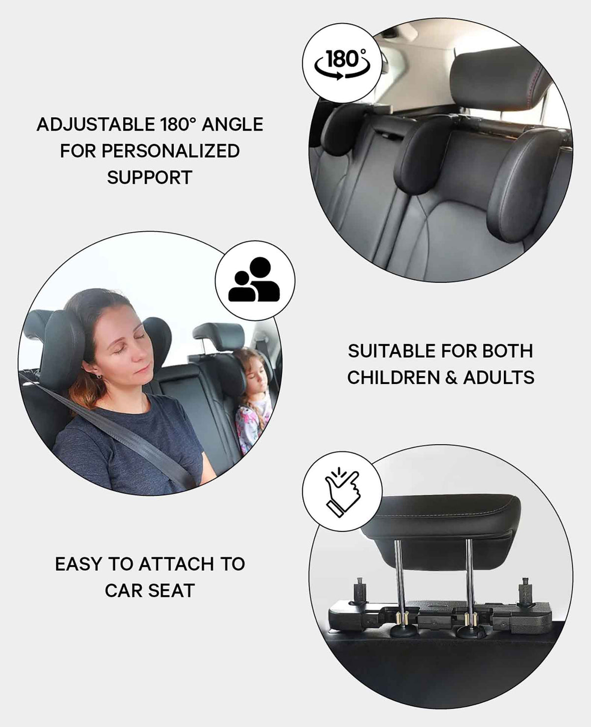 Car Seat Leather Headrest Automotive Car Neck Pillow 180° Adjustable