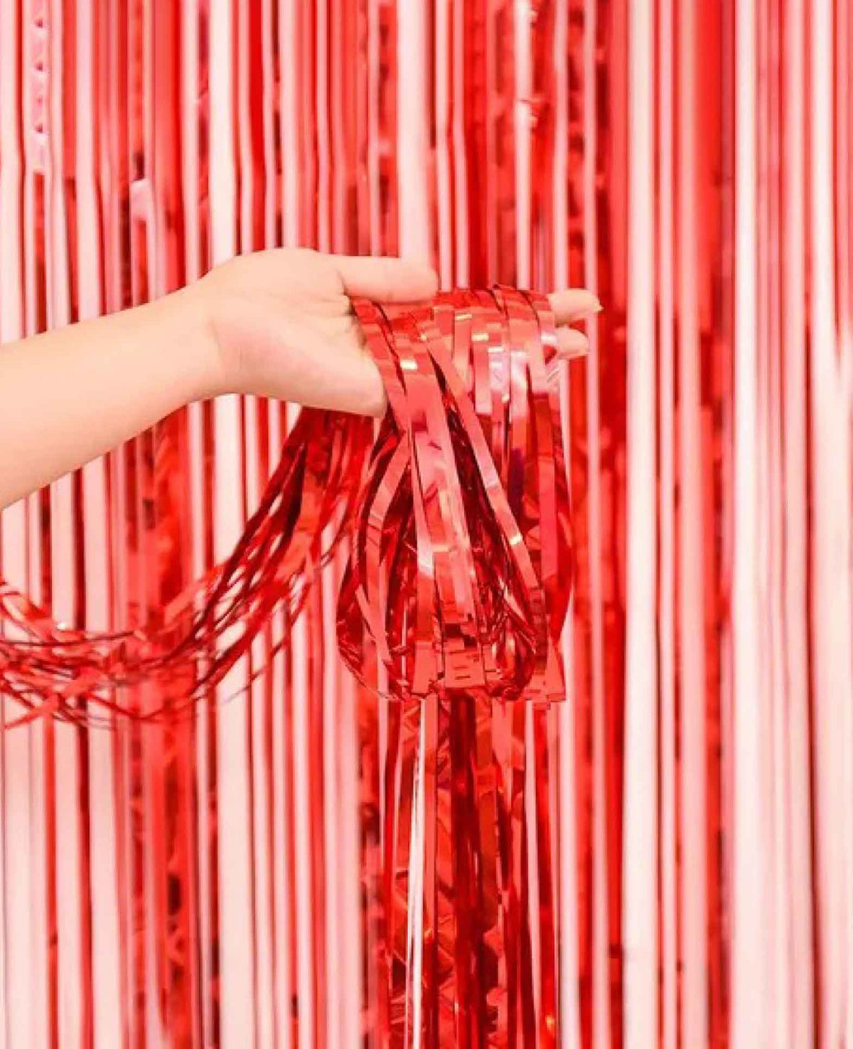 Party Deko Metallic Lametta Vorhang Glänzender Fransen Vorhang, 2 x 1m - Rot