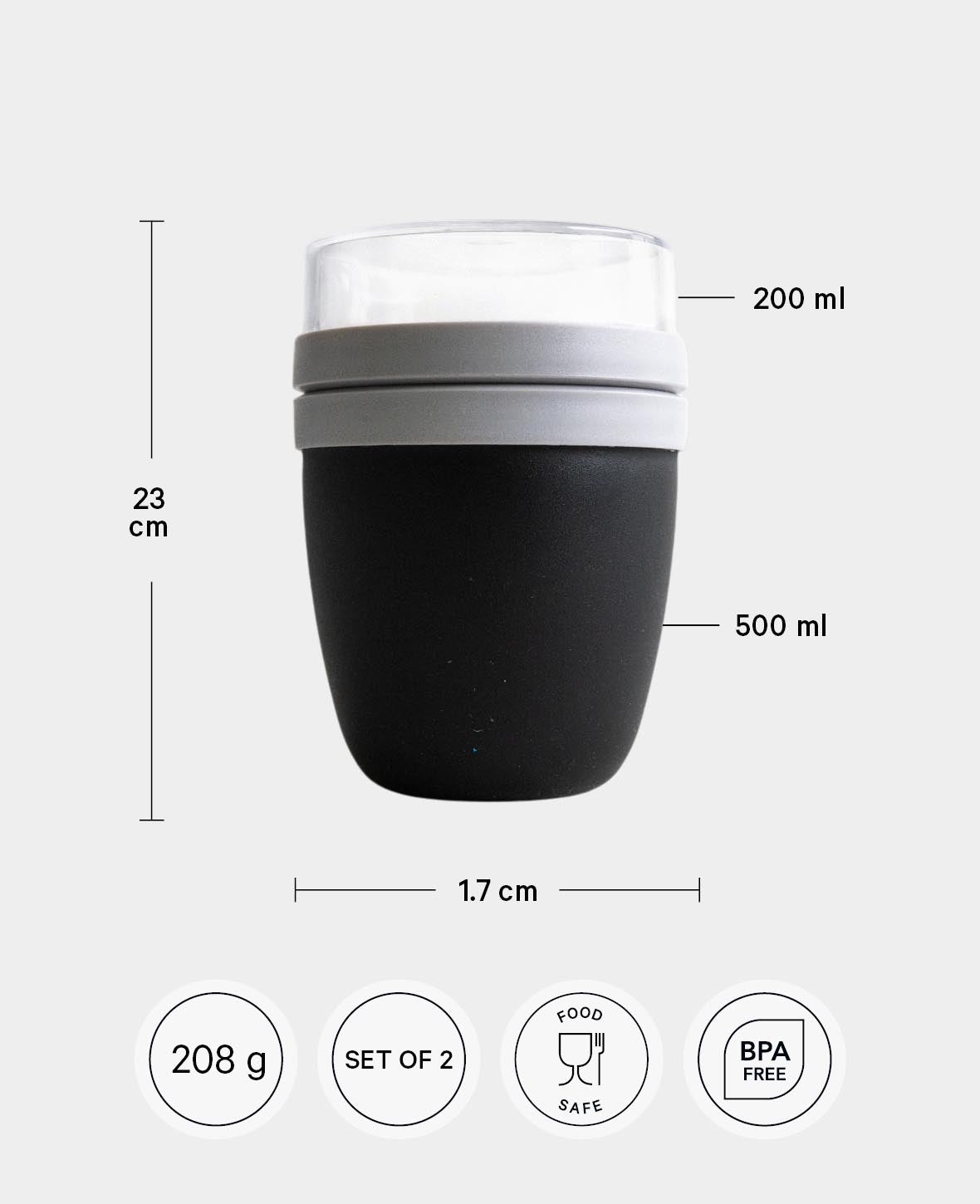 (Lot de 2) Pot à déjeuner 700ml avec 2 compartiments / Muesli / Yaourt / Soupe
