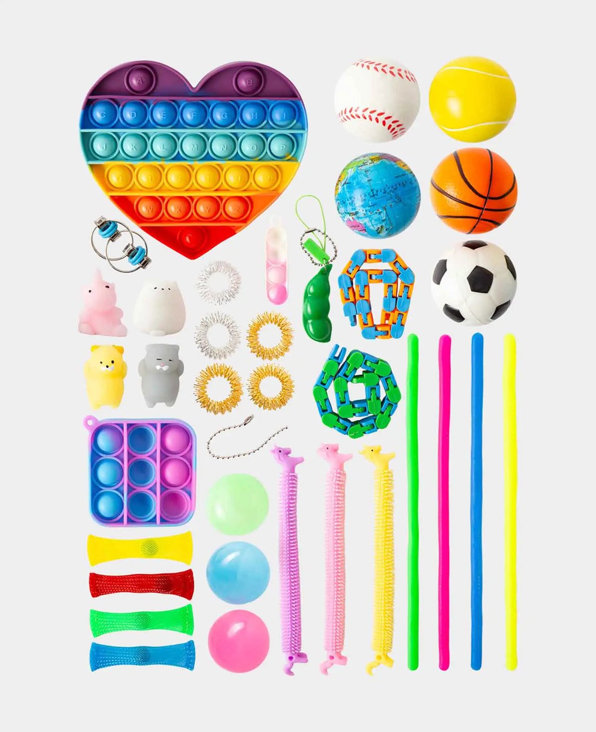 Anti-Stress Silicone Bubbles Pop It Fidget Games, Colorful, 35-Piece.