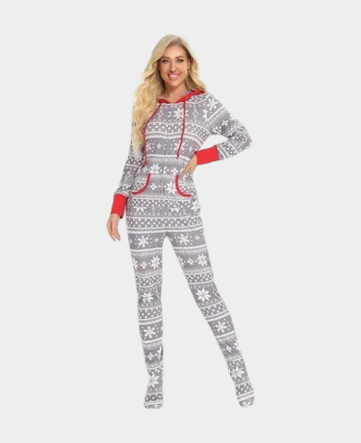 (Gr. M) Damen Christmas Pyjama Overall Winter Jumpsuit mit Kapuze