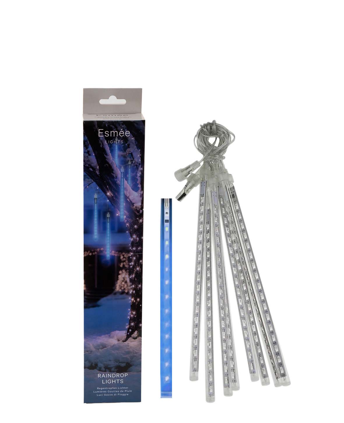 LED's Deko Pendelleuchte, Fallende Regentropfen, IP44, 3m, Blau, 8 Stk.