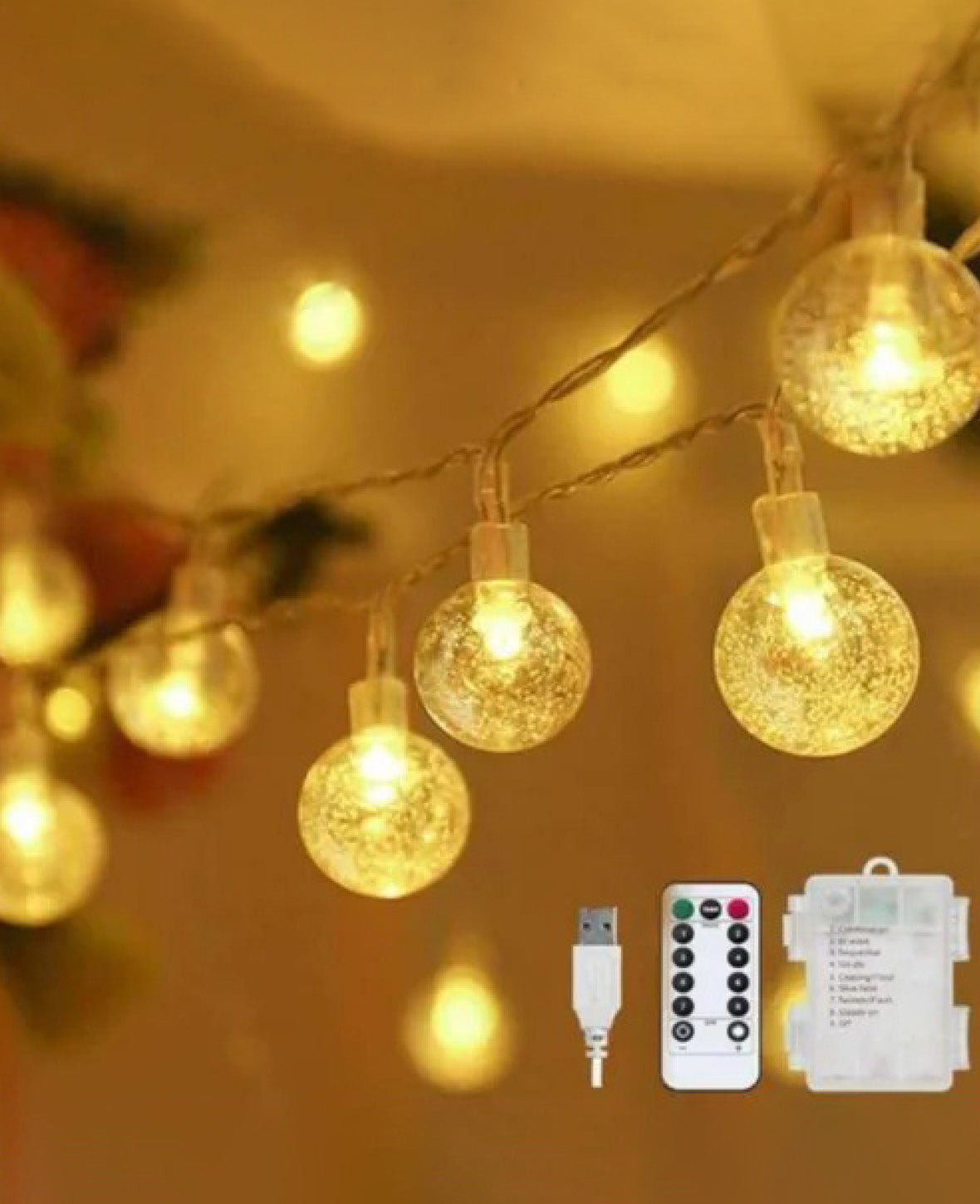 100 LED's Deko Lichterkette Kugeln Outdoor Beleuchtung 8 Modi, 12m - Warmweiss