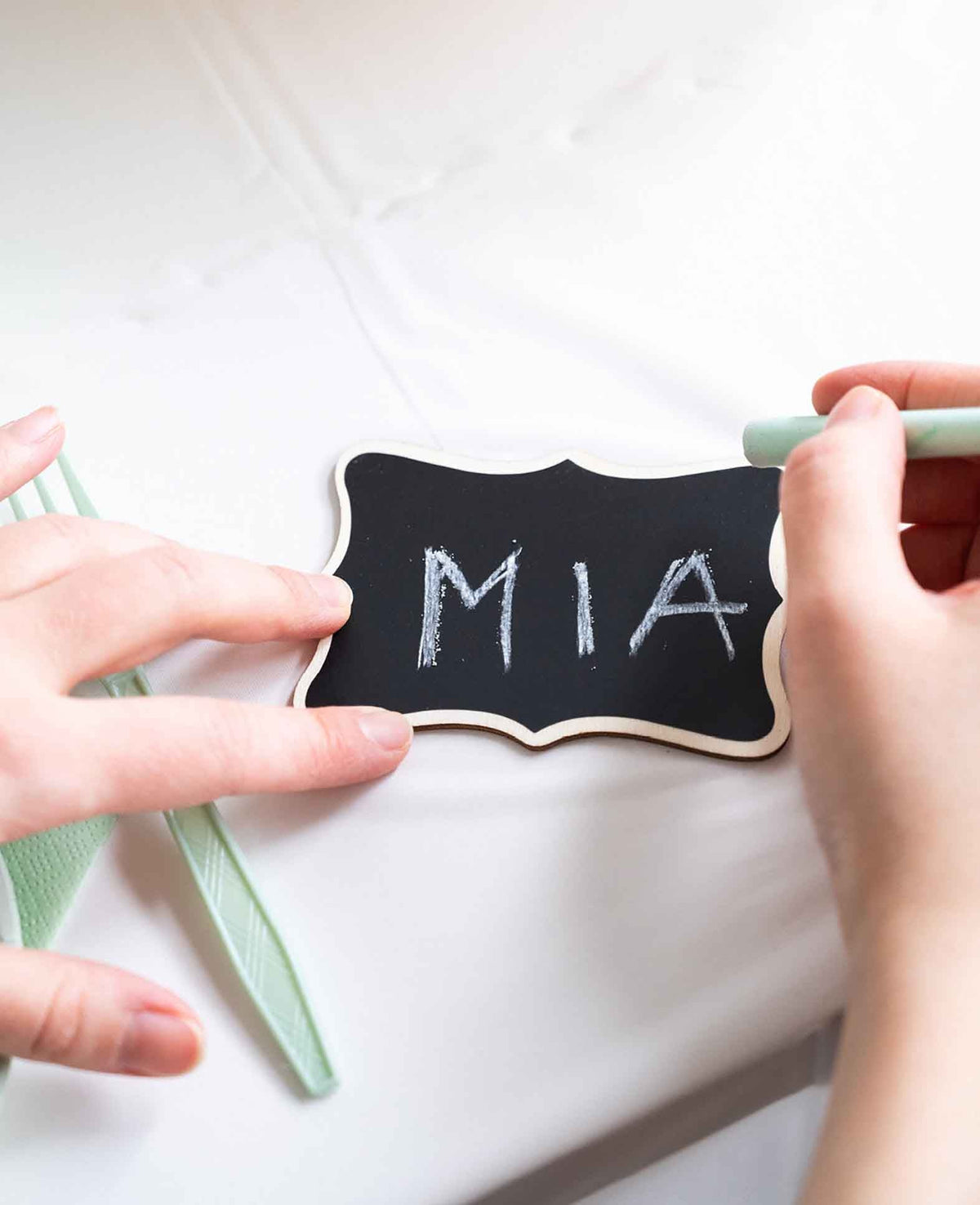 Mini Wooden Name Tags Decorative Chalkboard including Sponge + Chalk, 20 pcs.