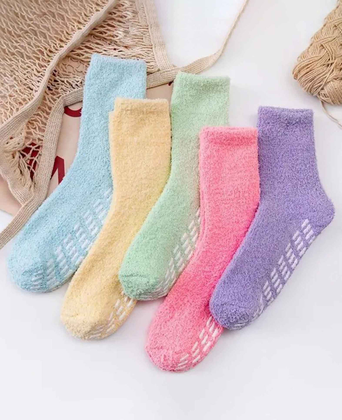 (Lot de 5) Chaussettes Cocooning Antidérapantes Femme Chaussettes d'Hiver Socquettes