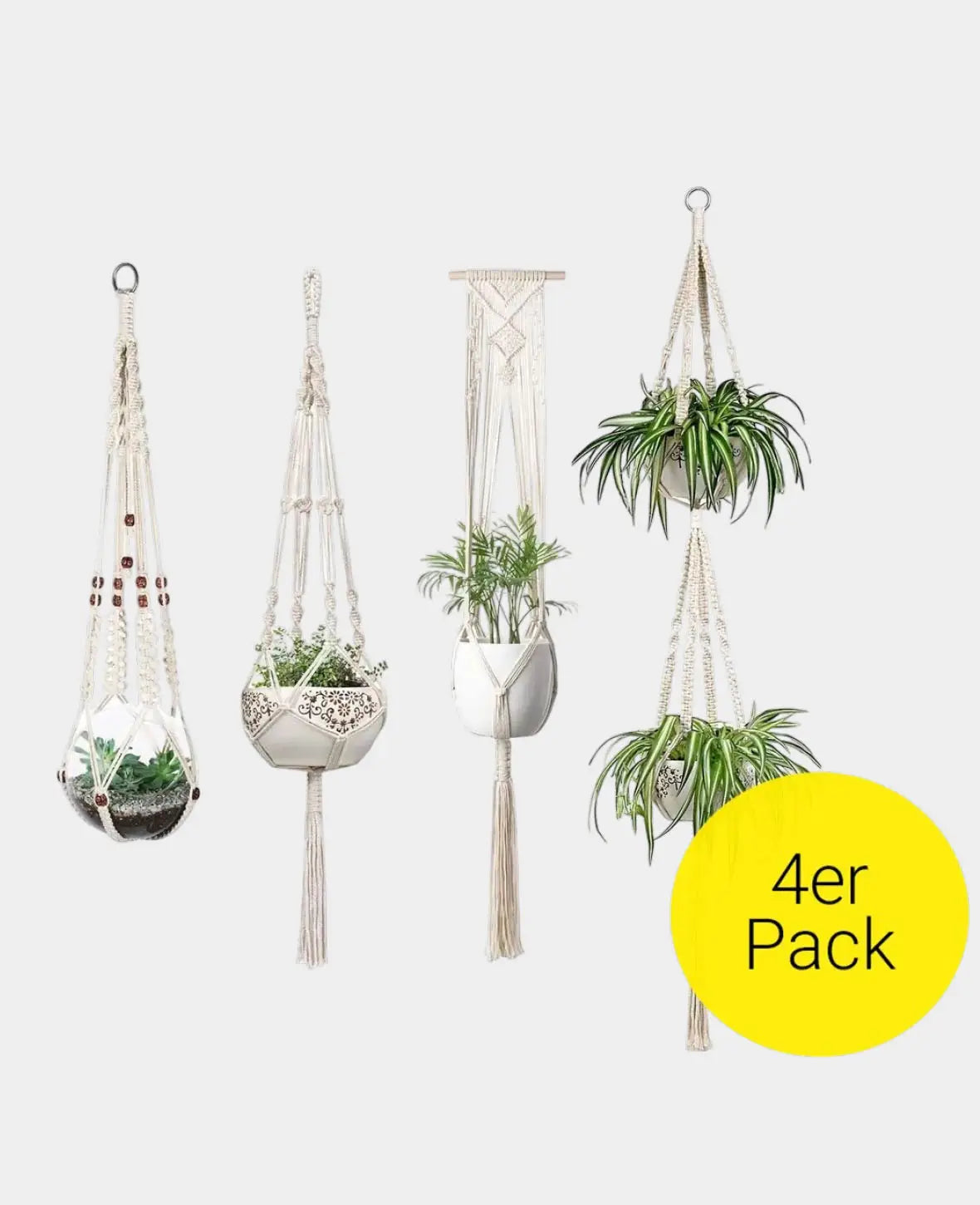 Boho Makramee Blumenampel 4er Set – Handgeknüpft