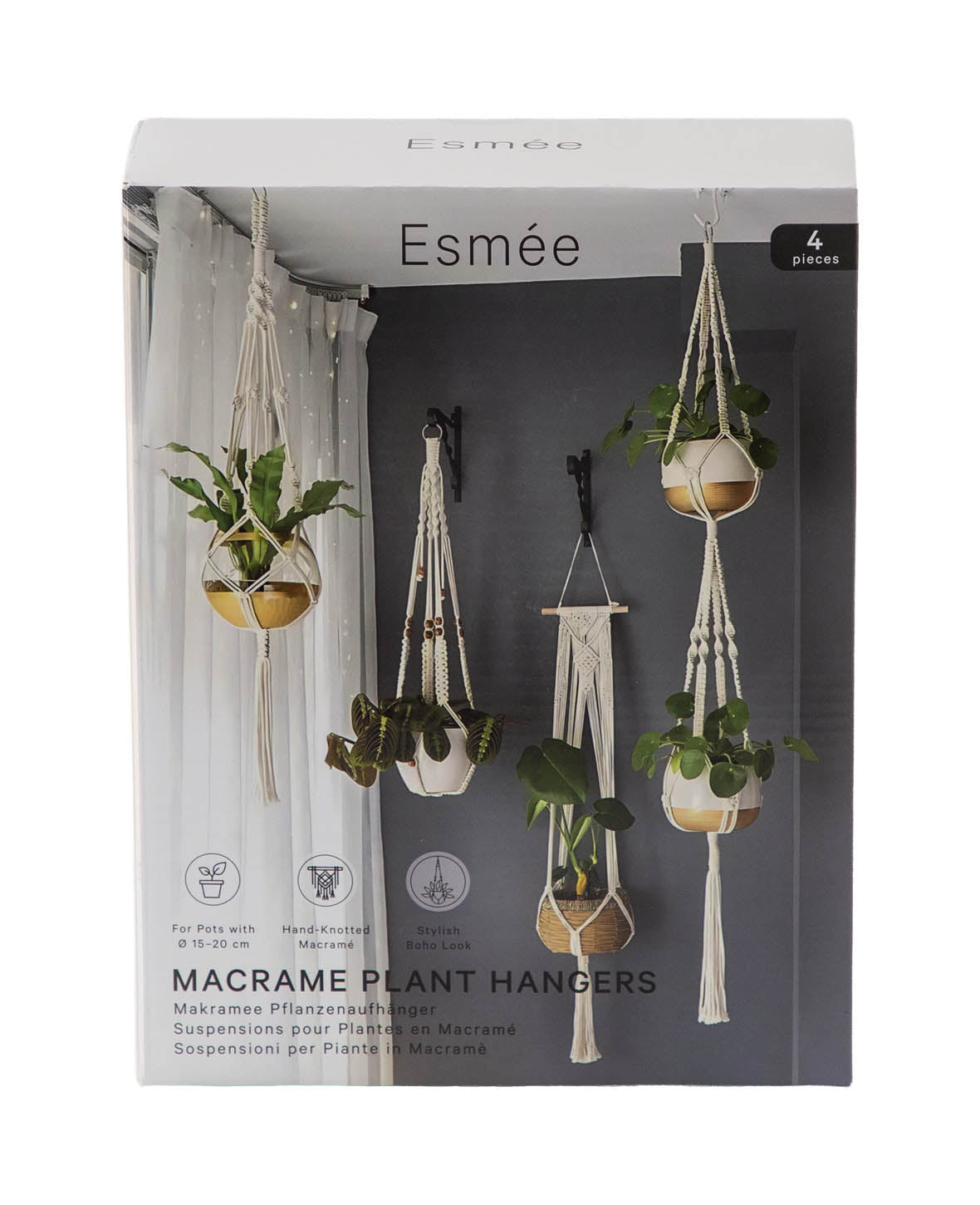 Boho Makramee Blumenampel 4er Set – Handgeknüpft