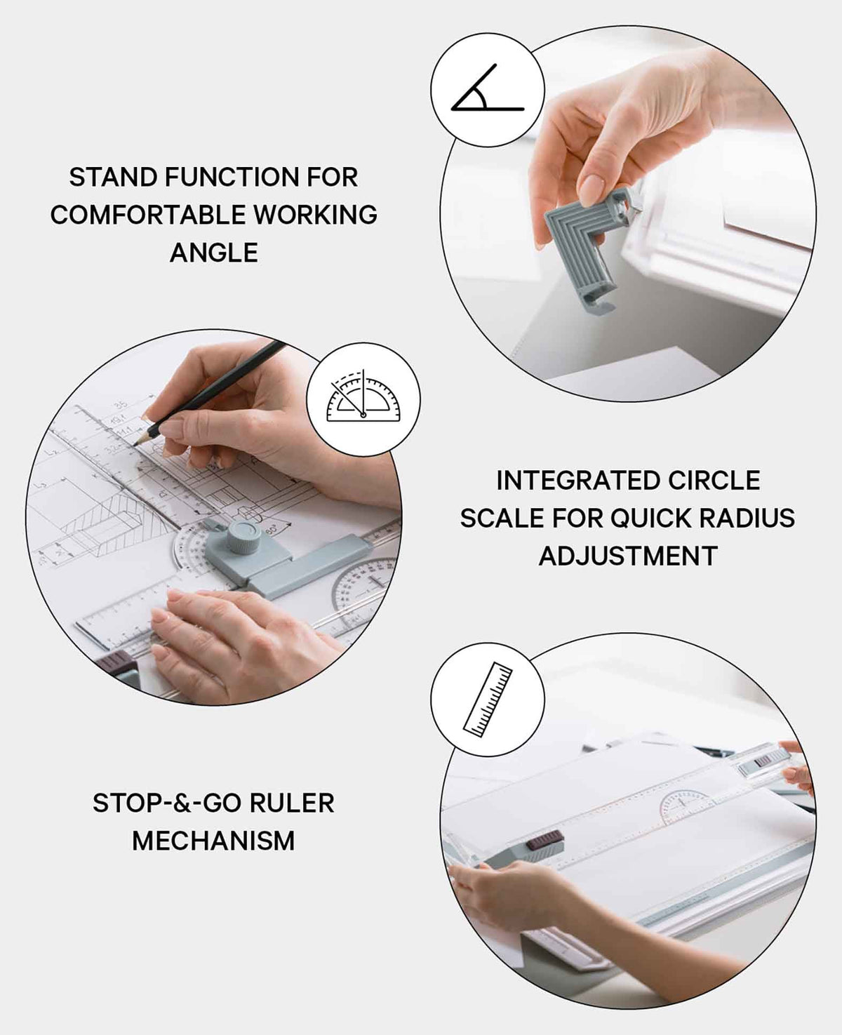 Table à dessin A3 architecture, planche à dessin avec règle parallèle et équerre