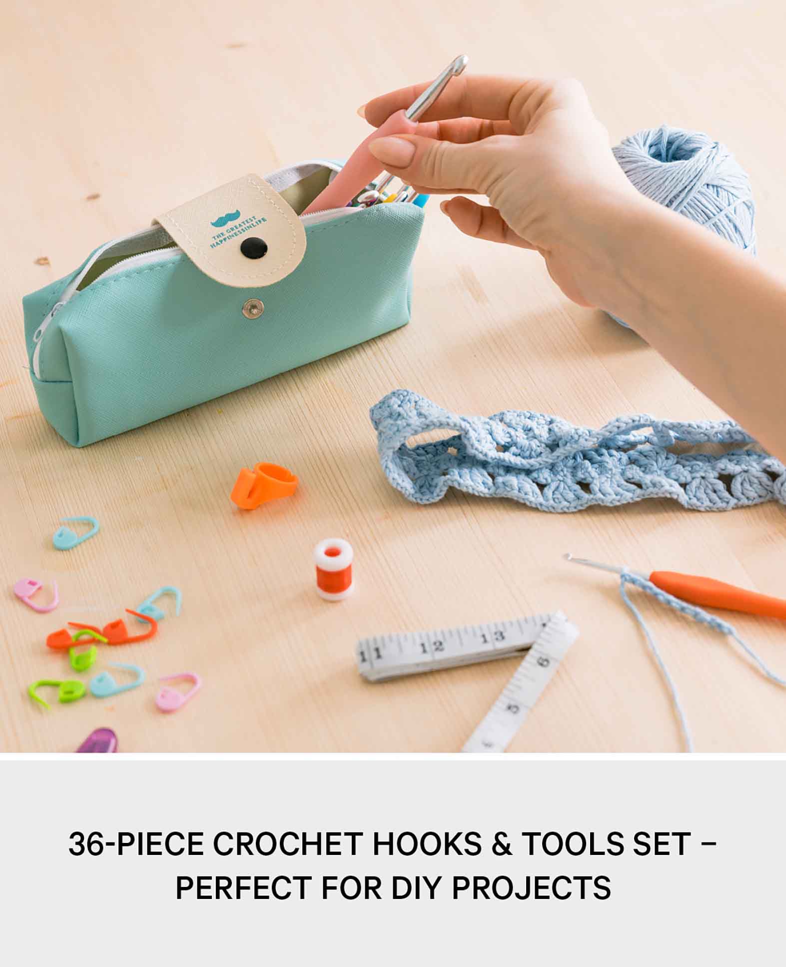 Häkel Handwerk Kit DIY Mercerie Nadeln mit Massband + Etui, 36-tlg.