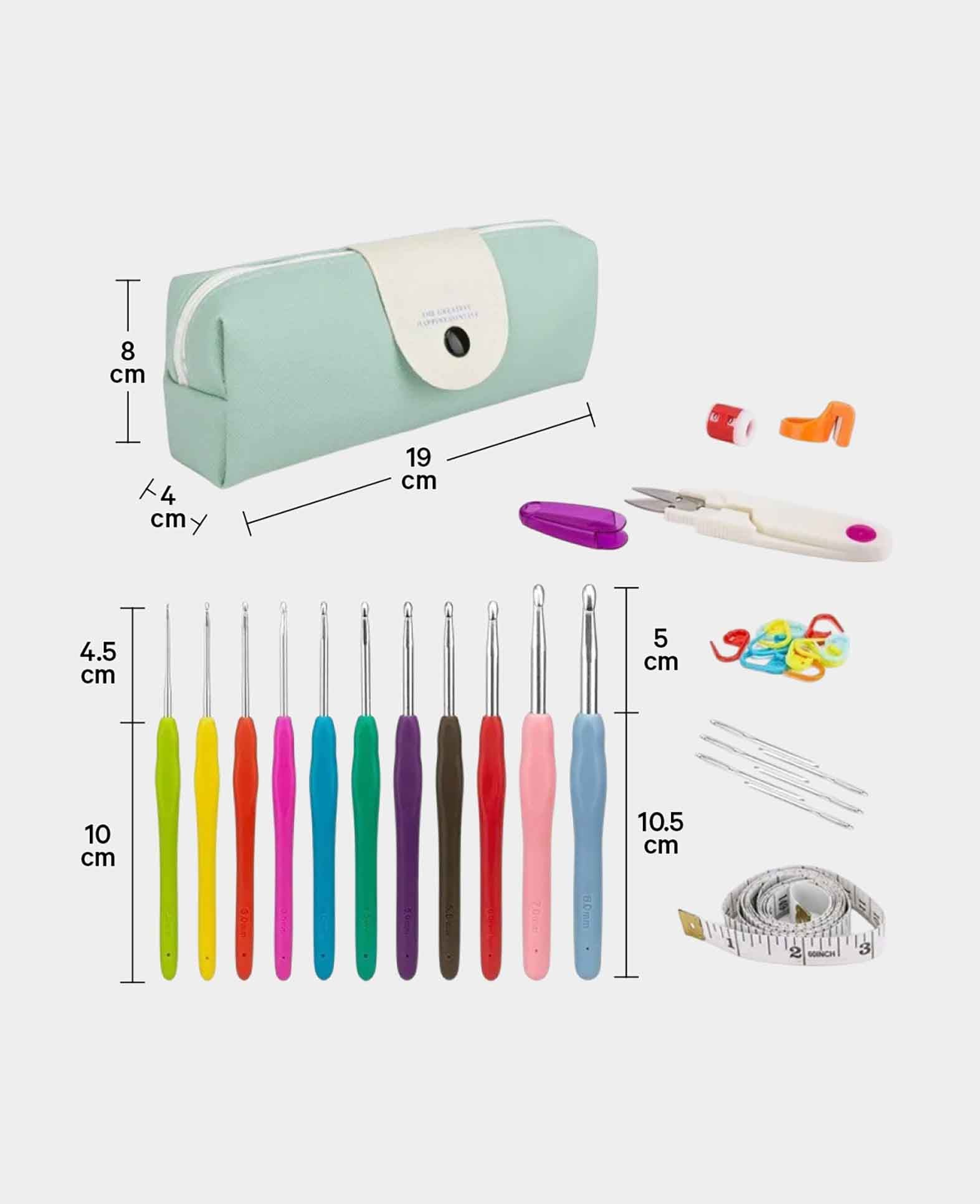 Häkel Handwerk Kit DIY Mercerie Nadeln mit Massband + Etui, 36-tlg.