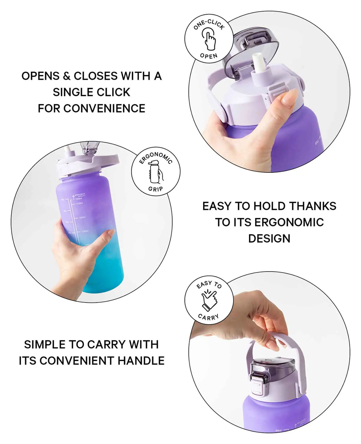 (2L) Portable Fitness Water Bottle with Time Marker - Gradient L