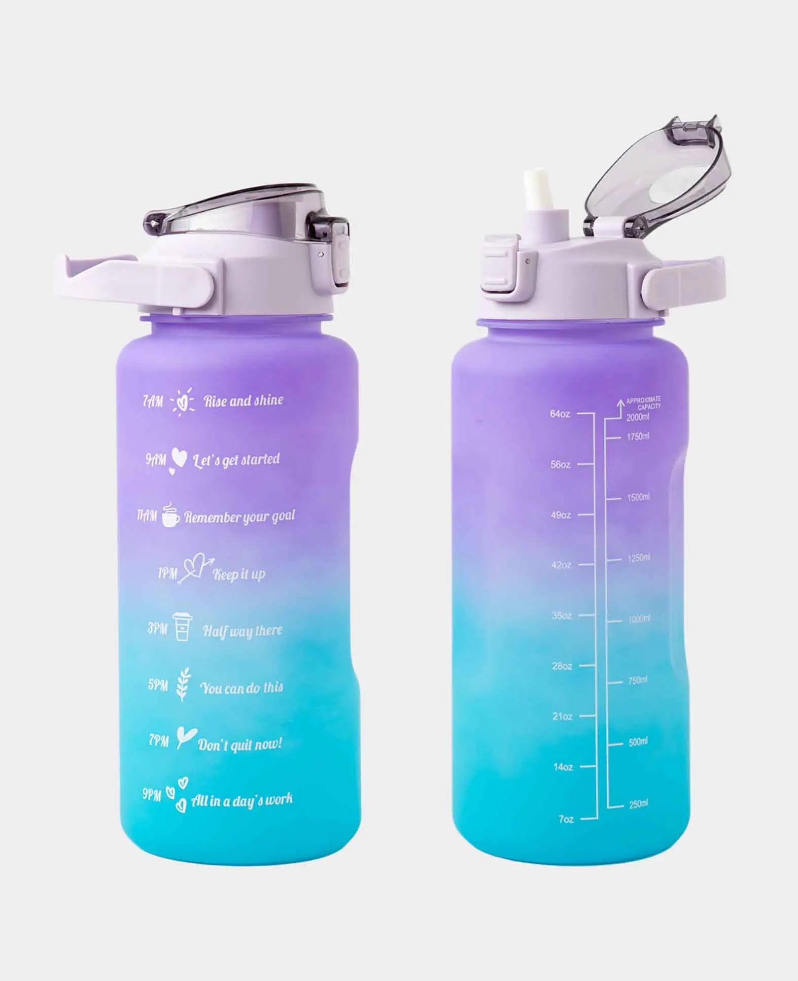 (2L) Portable Fitness Water Bottle with Time Marker - Gradient L