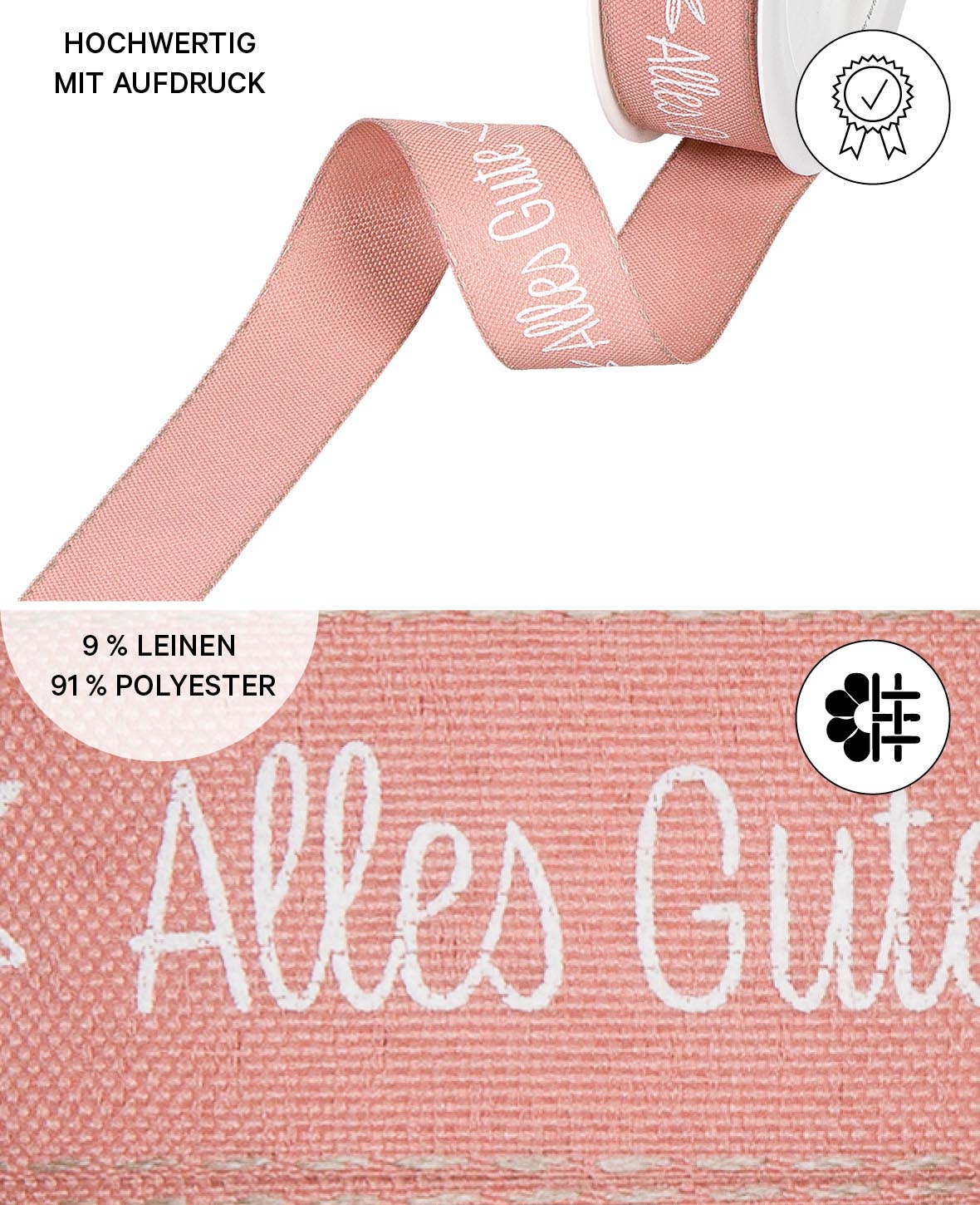 Ribbon All the Best, Rosa, 25 mm x 6 m, 1 roll
