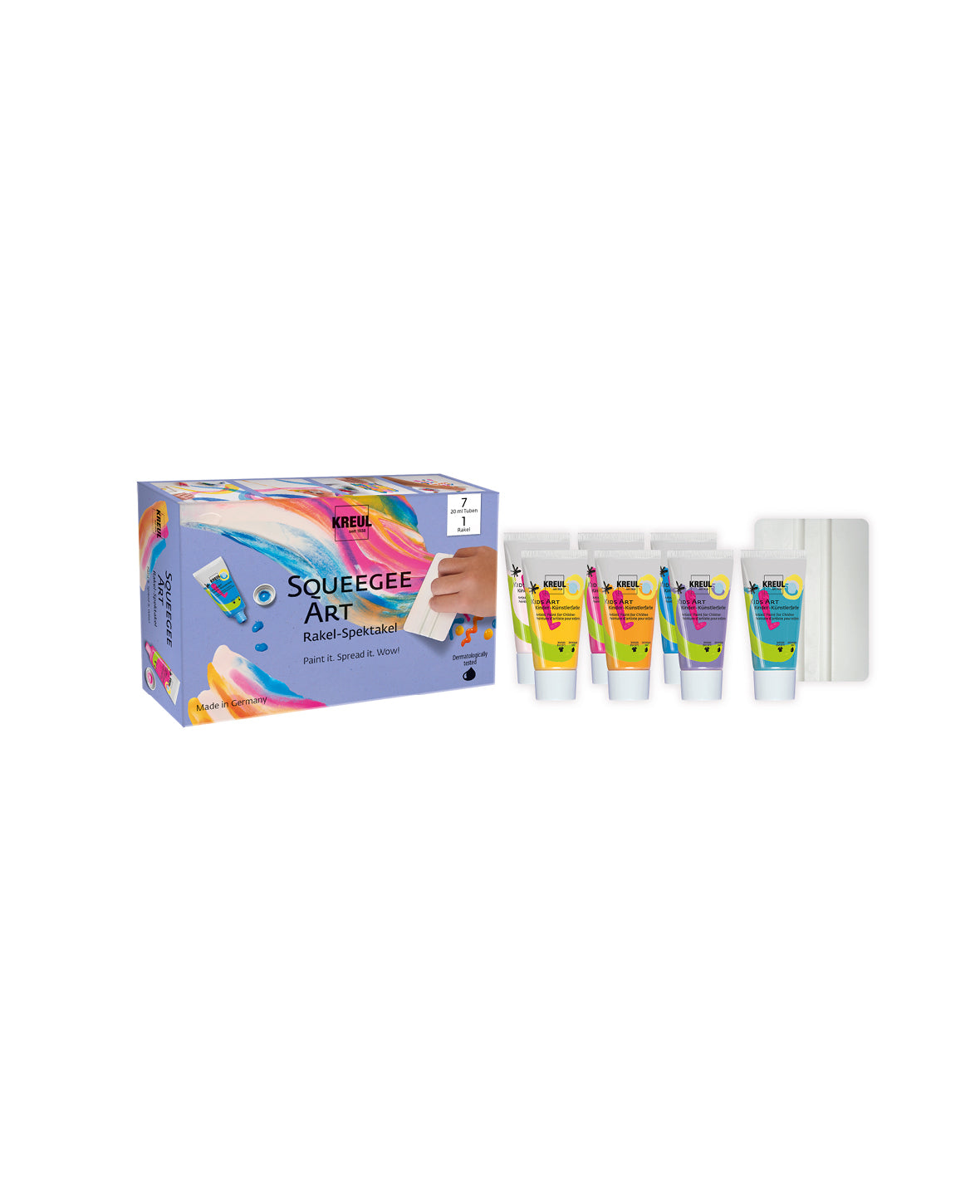 KREUL Squeegee Art Set, Kinder-Künstlerfarben, 7 x 20 ml, inkl. Rakel