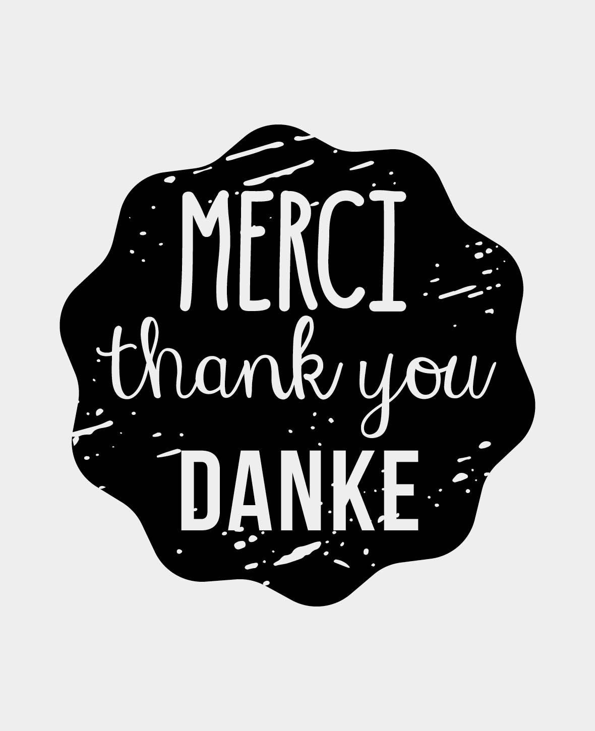 Woodies Motivstempel, Merci thank you Danke