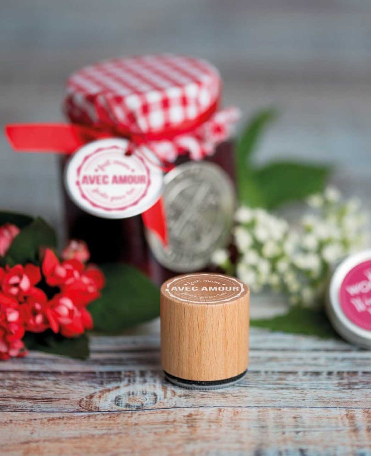 Woodies Motivstempel, Avec Amour/ Handgefertigt mit Liebe