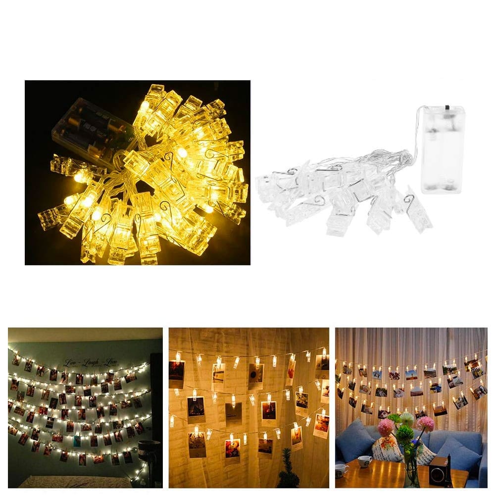 LED Lichterkette mit Foto Clips / Klammern (Batteriebetrieben) - Warmweiss, 2.2 m