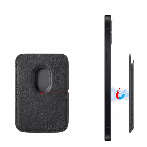 Magnetic MagSafe iPhone Leather Wallet Credit Card Holder in Carbon Look