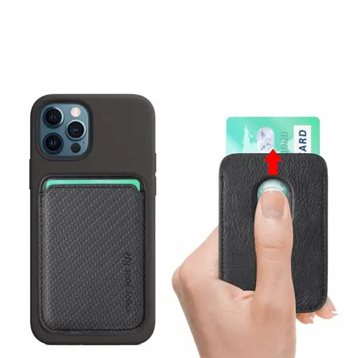 Magnetic MagSafe iPhone Leather Wallet Credit Card Holder in Carbon Look